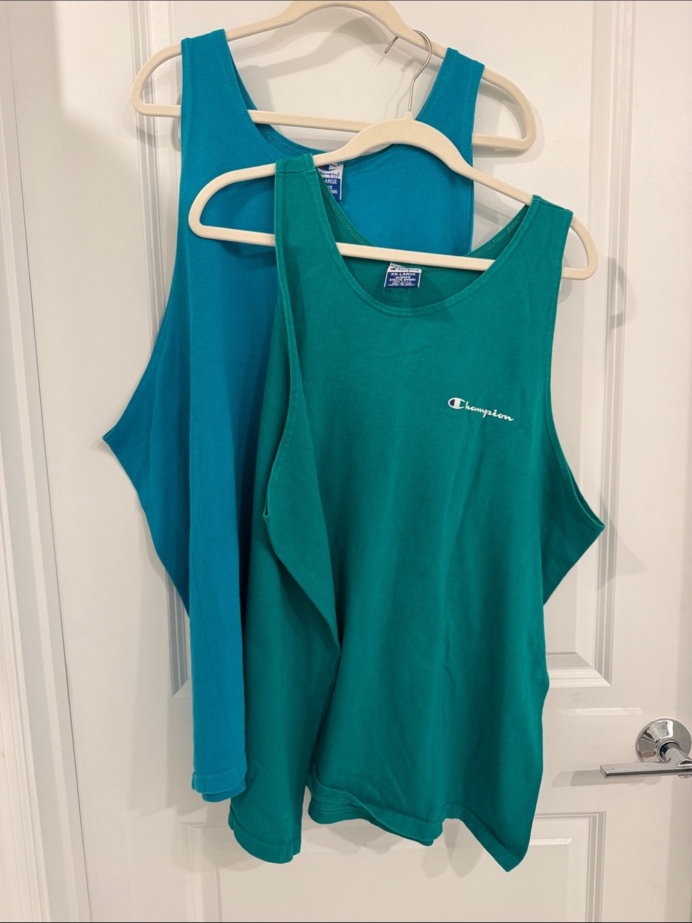 Y2K Vintage Champion tanks Mens Teal and Aqua Tank Tops with Chest Logo
